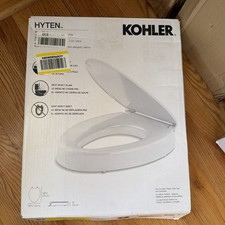 KOHLER Hyten Elevated Quiet-Close Elongated Toilet Seat in White 25875-0