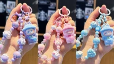Cute Figure Doll Keychain with String of Beads Stand with Hat Bag Pendant Gifts