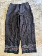 Talbots Irish Linen Size 10 100 Linen Pants Embroidered Ankle Black