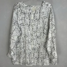 Cynthia Rowley plus size 2X tunic top 100% linen button front white floral