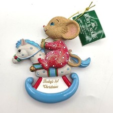 Kurt Adler Baby's 1st Christmas Mouse on Rocking Horse Ornament Holiday Decor