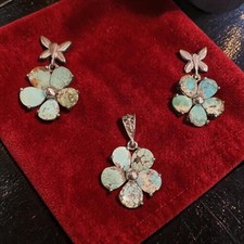 Handcrafted Persian Turquoise & 925 Sterling Silver Earrings & Pendant