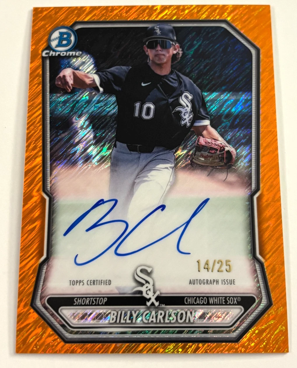 Billy Carlson 2026 Bowman Chrome Orange Shimmer AUTO On Card Autograph /25