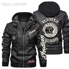 Indian Motorcycle Leather Jacket Indian Men's Jacket Biker Leather Jacket Hooded