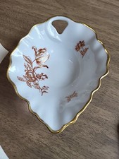 6" x 5" x 2" Limoges France Leaf Bowl Golden Rose Pattern Highlighted with Gold