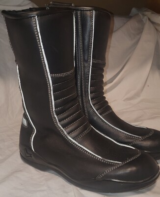 Frank Thomas Women's Motorcycle Boots Size UK 5, US 7 Black Leather Side Zipper