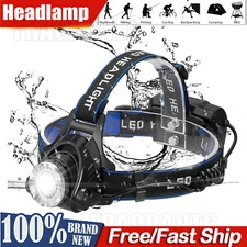 25000LM LED Headlamp Rechargeable Headlight Zoomable Head Torch Lamp Flashlight