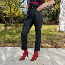 1990s Wilsons Black High Rise Straight Leg Leather Pants Women  s Size 29  