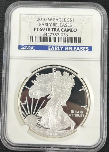 2010 W PROOF SILVER EAGLE NGC PF69 ULTRA CAMEO EARLY RELEASES BLUE LABEL