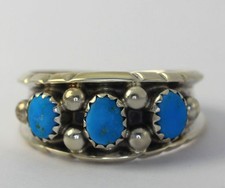 Vintage Navajo Sterling Silver Oval Natural Blue Turquoise Recessed Band Ring