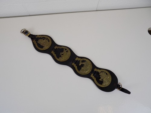 Victorian Era Whaling Horse Brass Medallions w/ Leather Bridle Saddle Strap - Picture 3 of 22