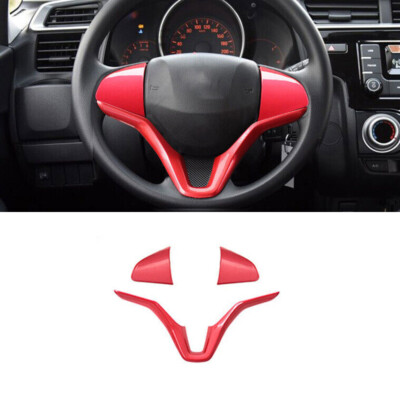 For Honda Fit Jazz 2014-2020 Bright Red Steering Wheel Border Panel Cover Trim