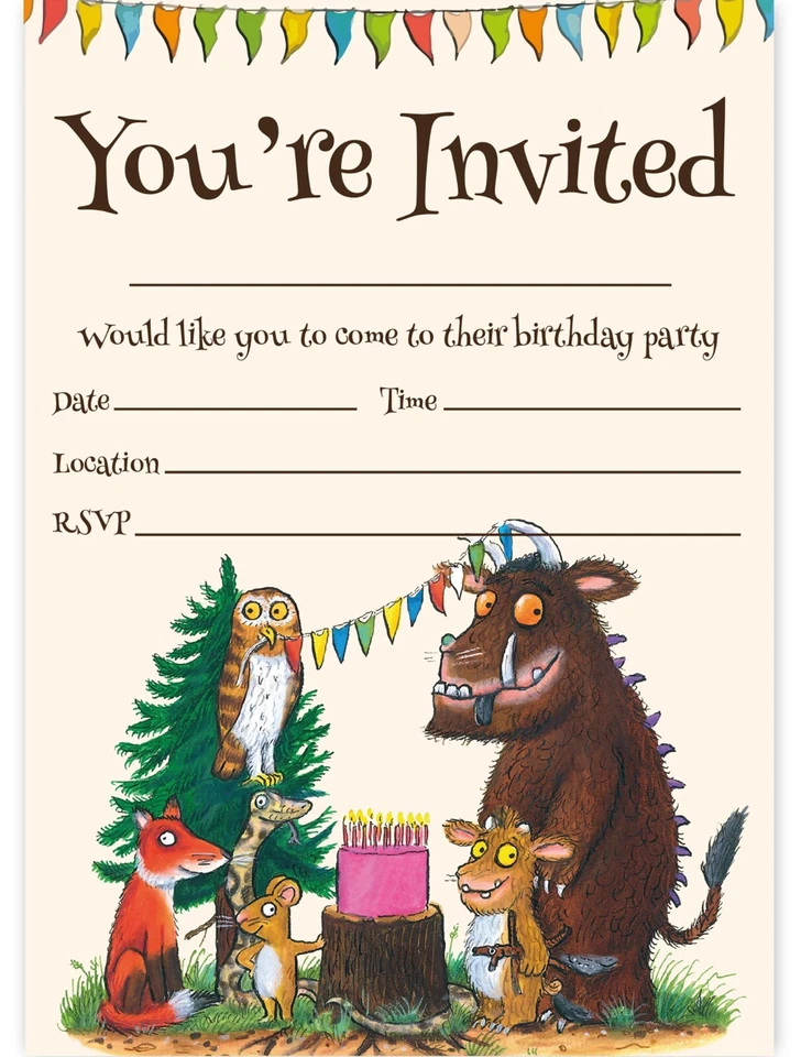 GRUFFALO THEME BIRTHDAY PARTY INVITATIONS THE GRUFFALO PARTY INVITES CHILDREN