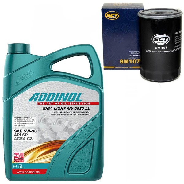 MotoröL Set 5W-30 Addinol 5 Liter + ÖLfilter SM 107 FüR Audi 100 VW Transporter-image