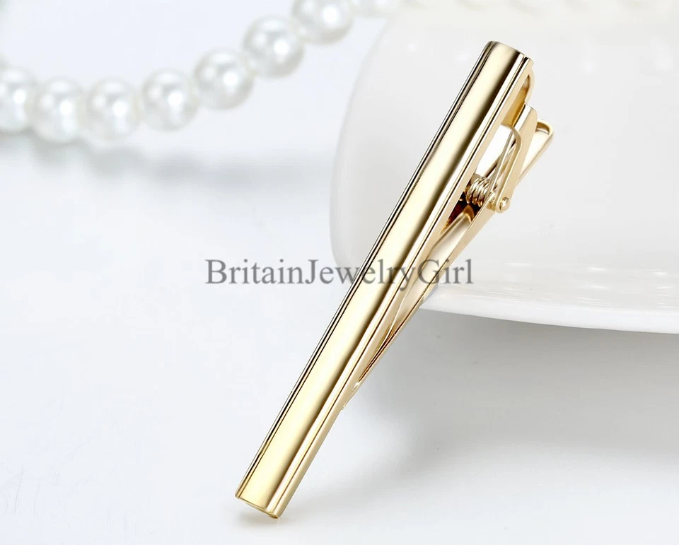 Hombres Metal Plata Tono Dorado Simple Corbata Corbata Barra Cierre Clip Abrazadera Pin Regalo Foto 4 de 4