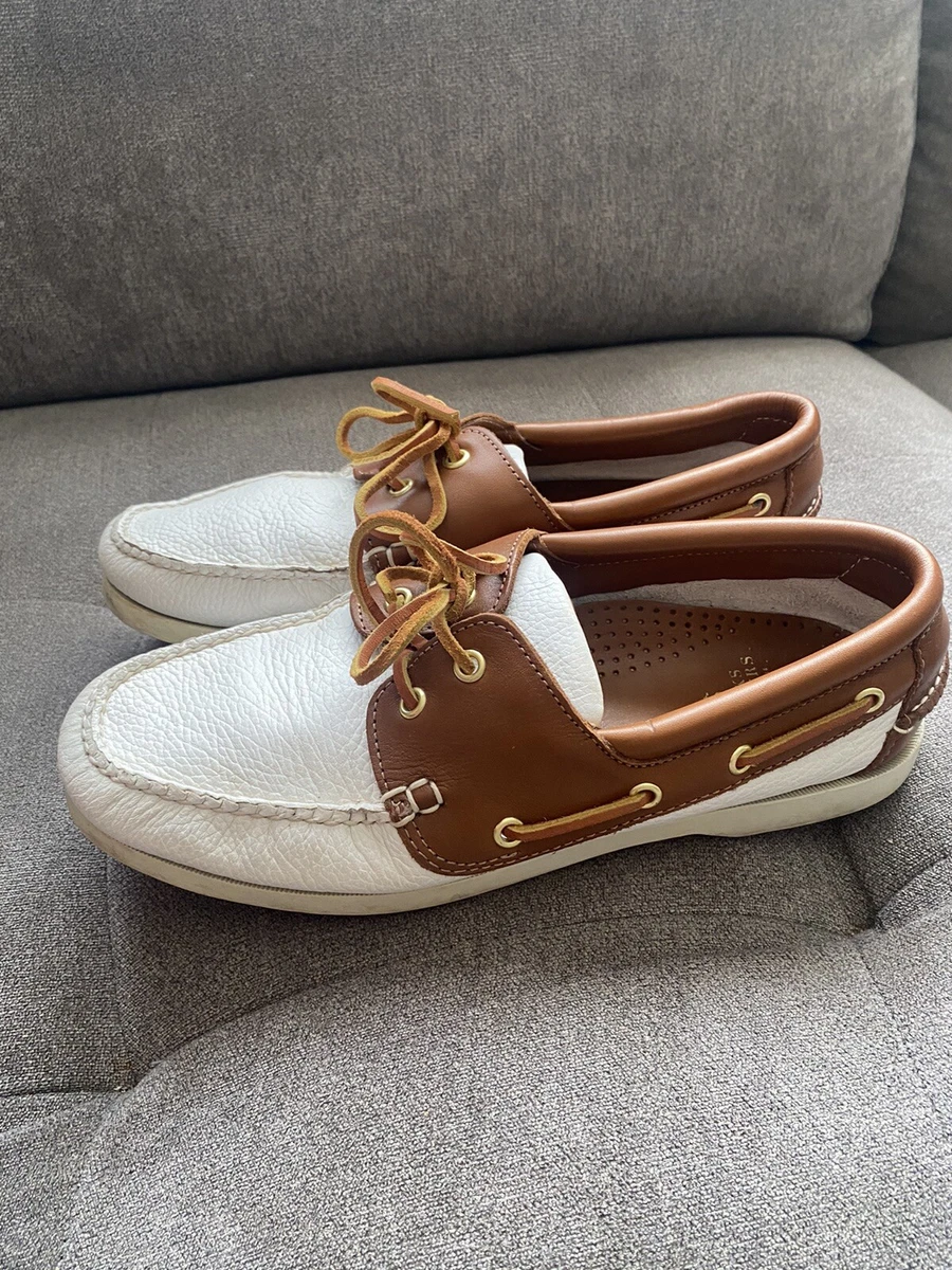 Brooks Brothers Boat Shoes White Brown Sz. US 8.5 eBay