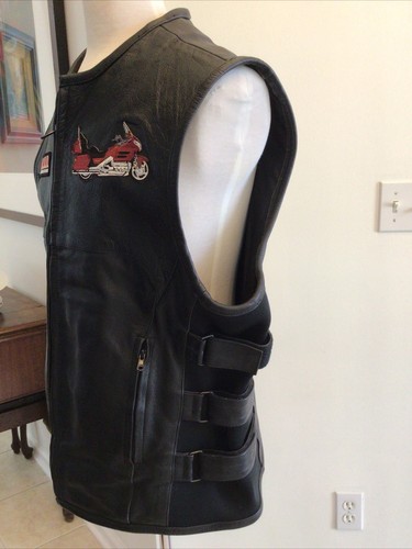 XELEMENT HEAVY LEATHER MOTORCYCLE VEST SIZE 2XL CONCEALED WEAPON POCKETS INSIDE - Picture 4 of 10