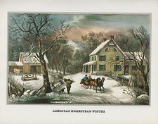 1978 Vintage "AMERICAN HOMESTEAD WINTER" CURRIER & IVES COLOR Art Lithograph