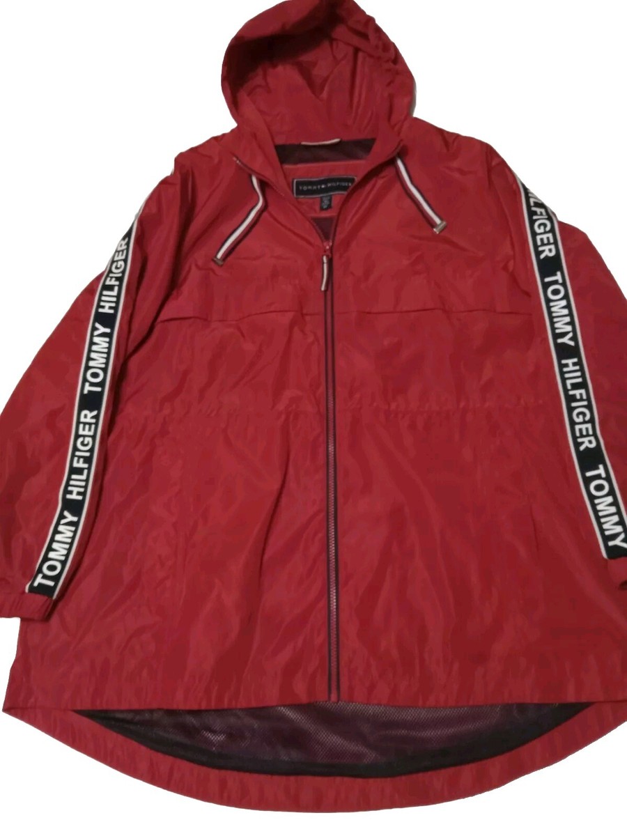Tommy Hilfiger Mens XL Red Hooded Windbreaker Rain Jacket
