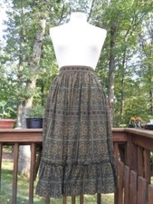 Vintage Indian Cotton Olive Print Skirt l Mosaic Tile Print Market Skirt l M