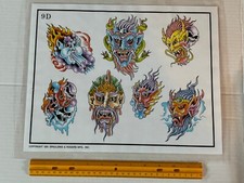 Vintage 1991 Spaulding Rogers Tattoo Flash Sheet D Series 9D Demons