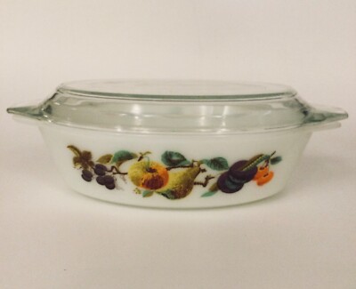 VINTAGE PYREX OVALE AUFLAUFFORM OPALGLAS RETRO OBST DESIGN SELTENE BOX