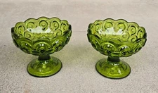Pair L.E. Smith Glass Green Moon & Stars 4-1/2" Round 5218 Candle Holders Set
