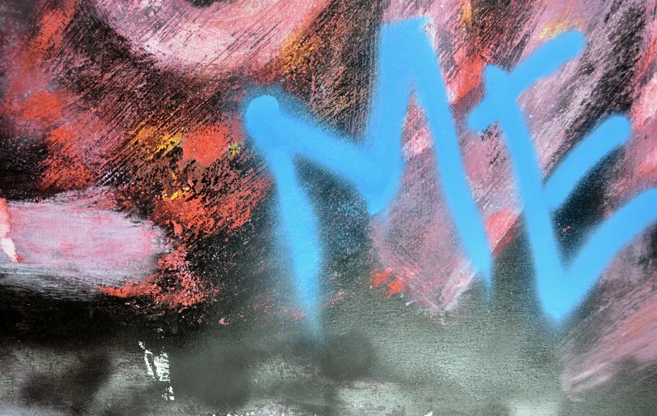 40" Abstract Oil Painting Canvas LOVE ME Psychedelic Zombie Graffiti Wall Art - Image 4 of 4