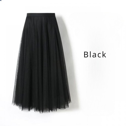 Damen Netz Lang Röcke Groß Swing Netzgewebe Tüll Elastisch Hoch Bund Midi Solid - Bild 9 von 31
