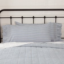 Sawyer Mill Blue Ticking Stripe Ruffled King PILLOW CASE SET OF 2 21X40