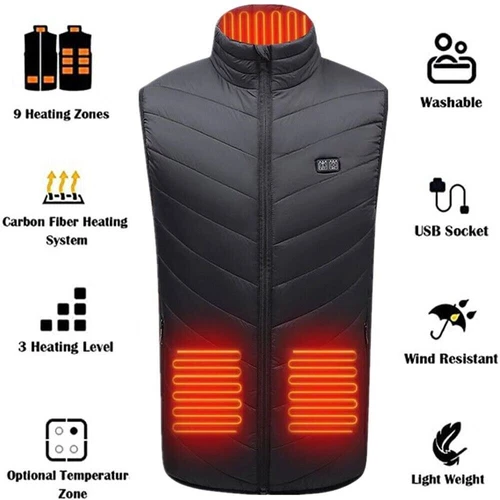 Heated Vest 9 Heating Zones Men Women Heated Jacket Electric Heating Vest (3XL) - Picture 8 of 17