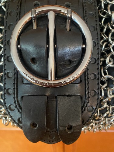 Raro Michael Kors, cuero negro plata eslabones de cadena con tachuelas de metal armado - Imagen 4 de 10