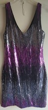Slip Tank Dress Black Purple Silver Sequins Mini Slinky Bling Club Party Sz S