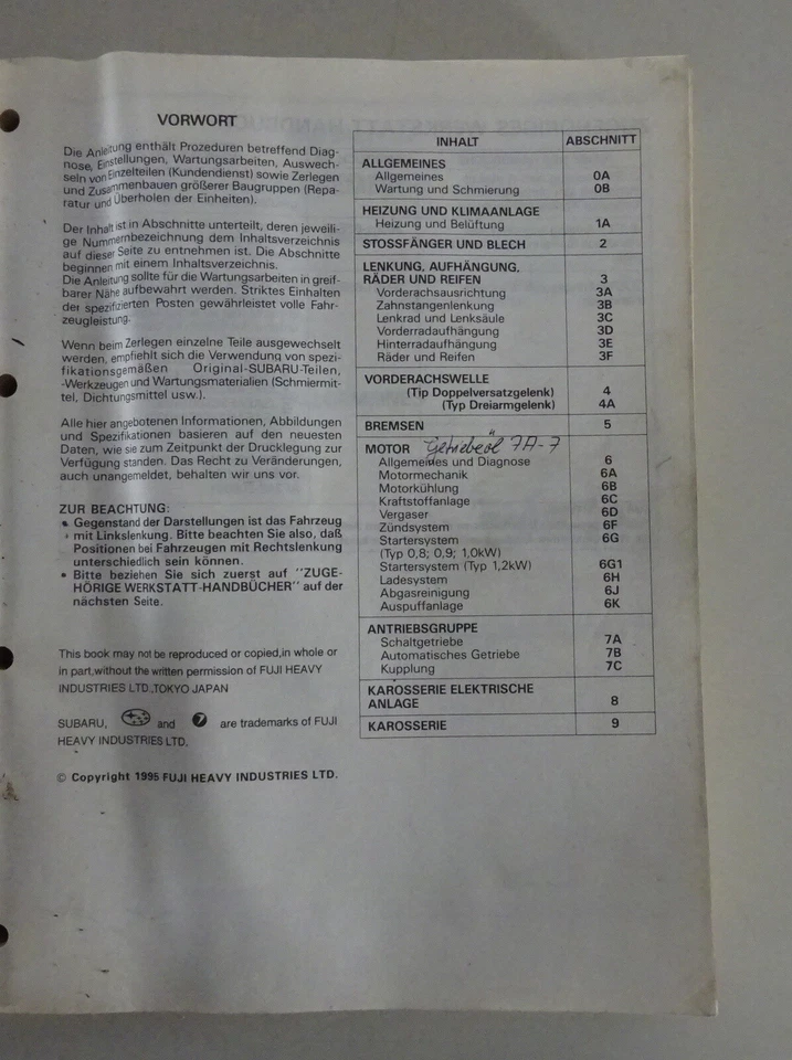 Manual de Taller Subaru Justy Incl. 4WD Cuatro Ruedas Tipo Jma / Ms Pie 04/1995 - Imagen 2 de 4