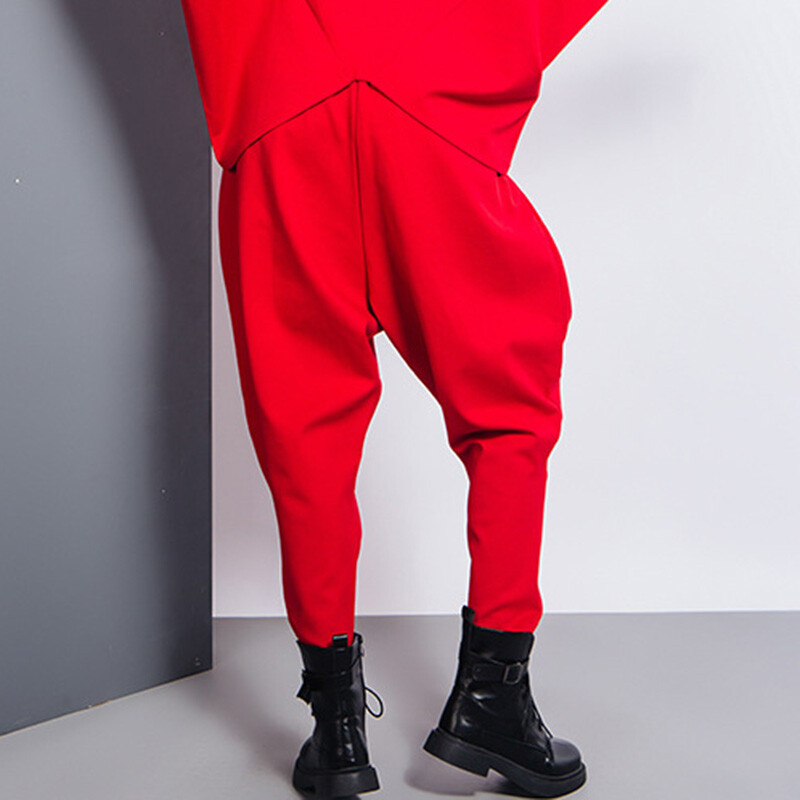 Women Elastic Waist Drop Crotch Pants Hip Hop Baggy Long