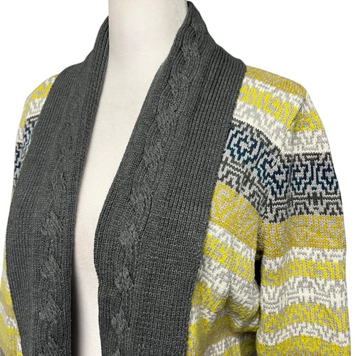 Tribal Yellow & Gray Shawl Collar Open Cardigan NWOT Small - Picture 3 of 7