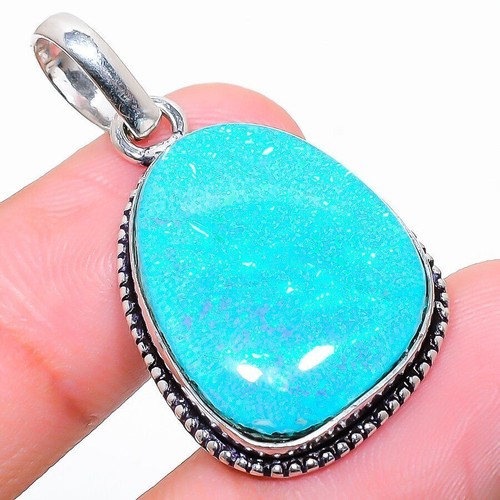 Handmade Blue Triplet Opal Pendant – Silver Plated Charm – Lab-Created Gemstone Wedding Jewelry – 2.08 Inch