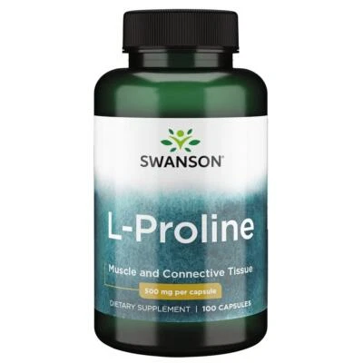 Swanson L-Proline 500 mg 100 Capsules, Collagen, Joint Support, Bones, Skin Care