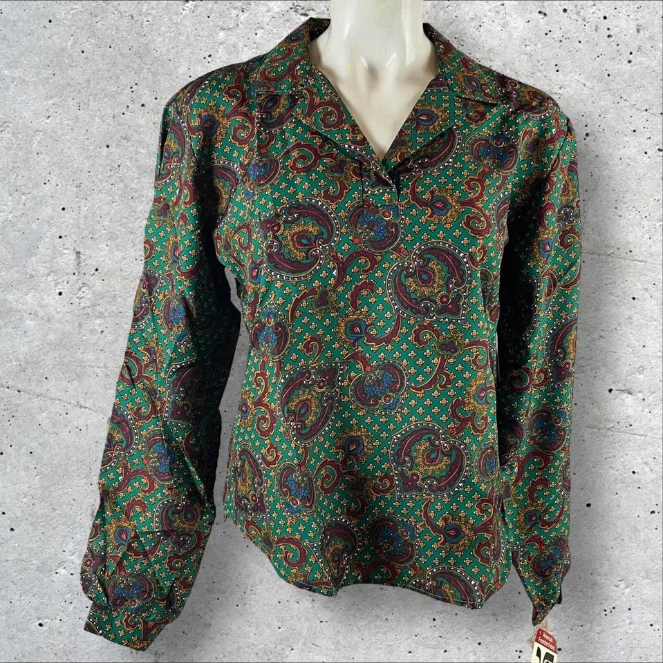 Camisa vintage para mujer 8 botones años 60 70 Club Rockabilly Paisley Deadstock E64 Foto 2 de 4