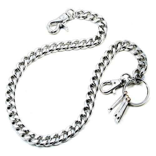 DoubleK Heavy Link Wallet Chain - 23" Silver Metal Chain With Leather Accent