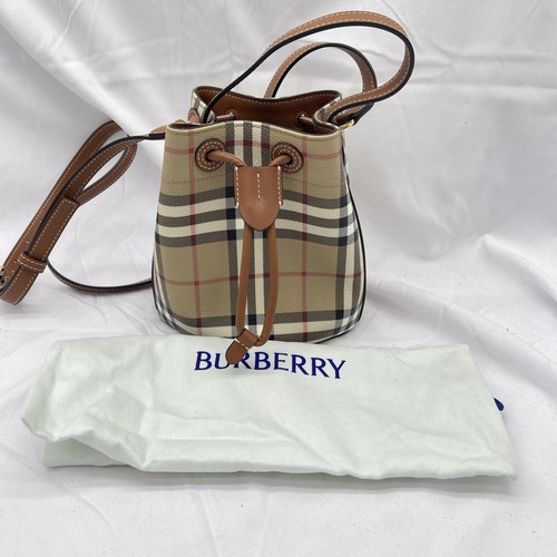 Burberry Womens Mini Check Bucket Drawsting Bag Canvas Vintage Check Pre-Owned