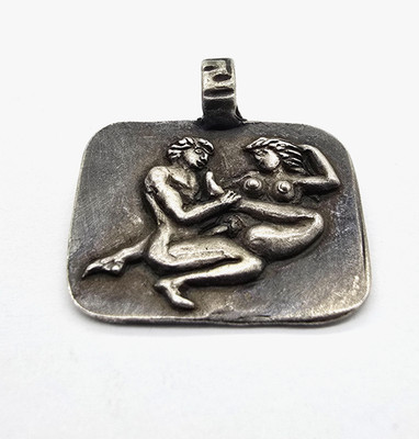 Ancient Roman Erotic Silver Pendant Rare Classical Couple Relief Artifact