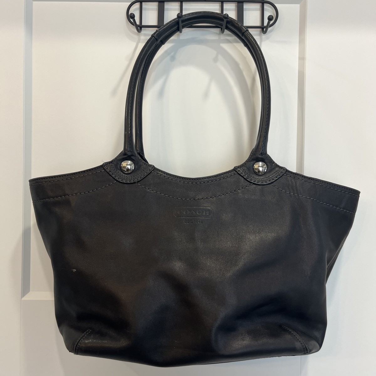 バッグ Coach Bleecker Legacy Tote Bag Leather Coach Solid Black Leather Bleecker Legacy Shoulder Bag Zip Close