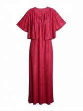 Vintage Kayser 2pc Peignoir Nightgown Set Magenta Pink Flutter Sleeve Cape Maxi