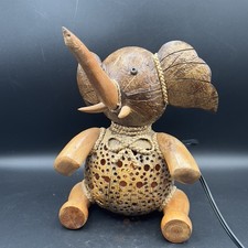 Carved COCONUT Elephant Table Lamp Electric - Handmade WORKS Great 9 x 7