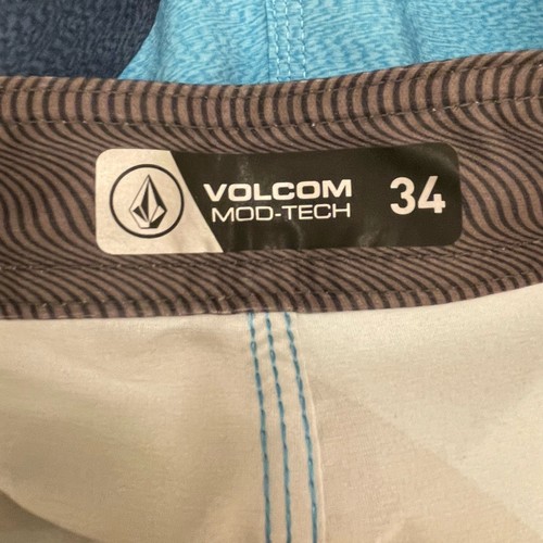 Volcom Board Shorts Mens 34 Striped Blue Mod Tech Pockets Drawstring Swim NEW - Picture 10 of 11