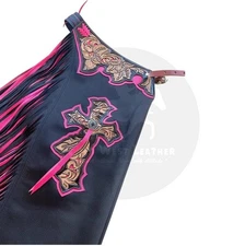 Hand-Tooled Leather Rodeo Chaps – Custom Western Bull Riding Gear with Fringe