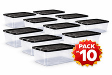 Quality Plastic Storage Boxes Clear Box With Black Lids Home Office Stackable UK
