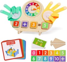 Montessori Wooden Math Toy Finger Counting Clock Number Blocks Toddlers 3 5