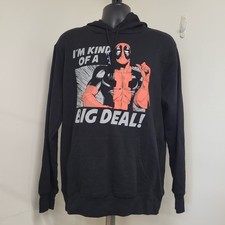 Marvel Deadpool Hoodie Mens Size Large Black Red Graphic Long Sleeves Drawstring